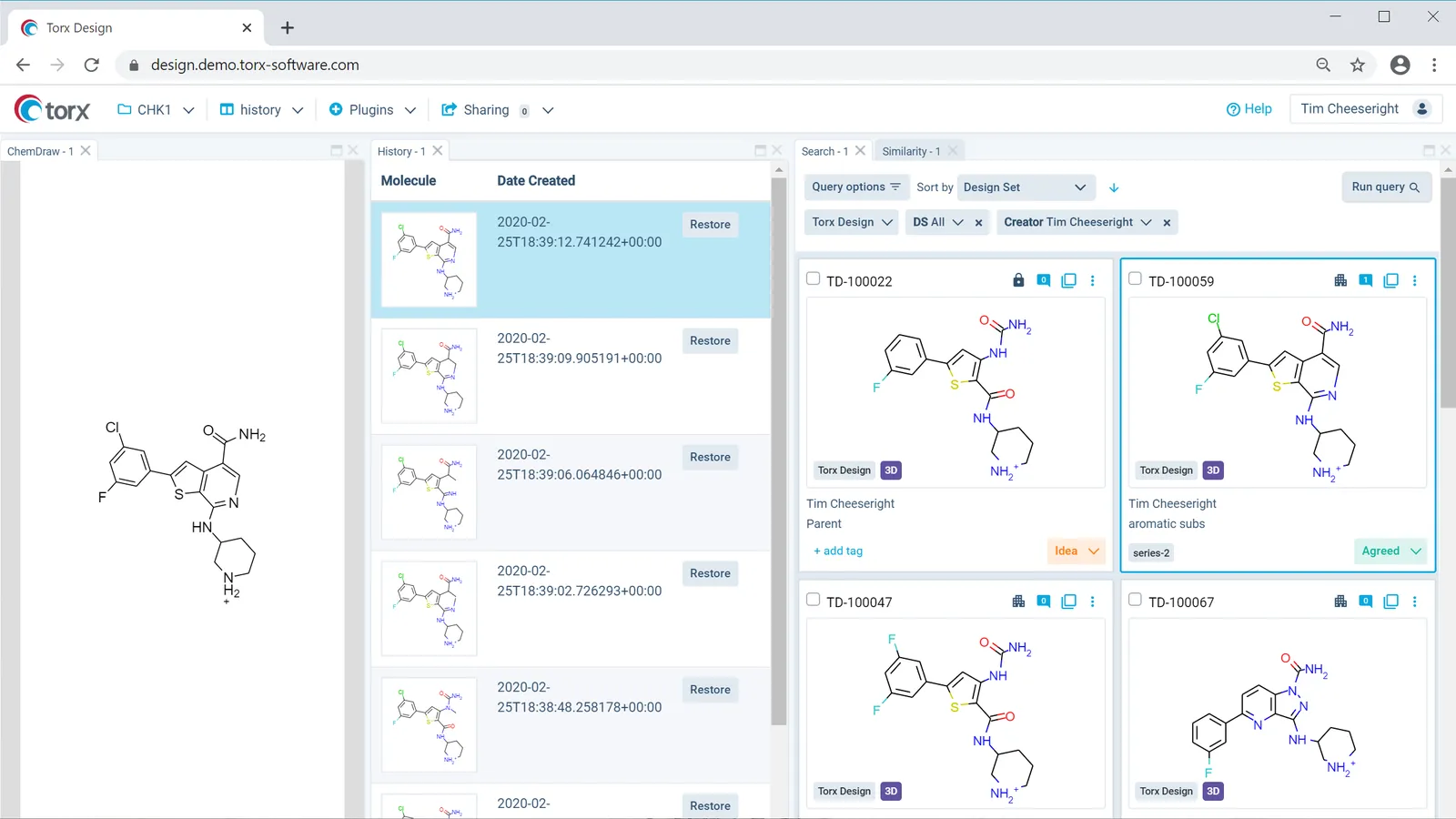 Torx Design: Search for specific molecules and view their history