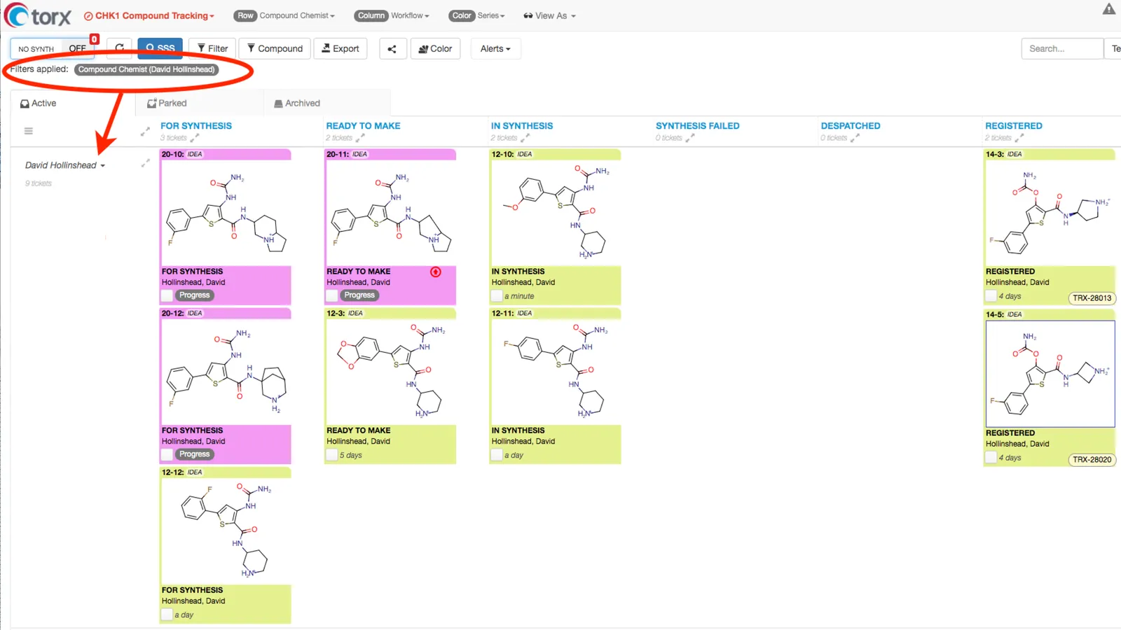 Know which chemists are assigned to which compounds with Torx