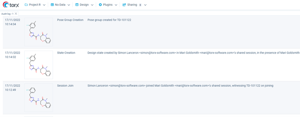 Figure 4. The Torx Audit log comprehensively captures all contributions to each new design.