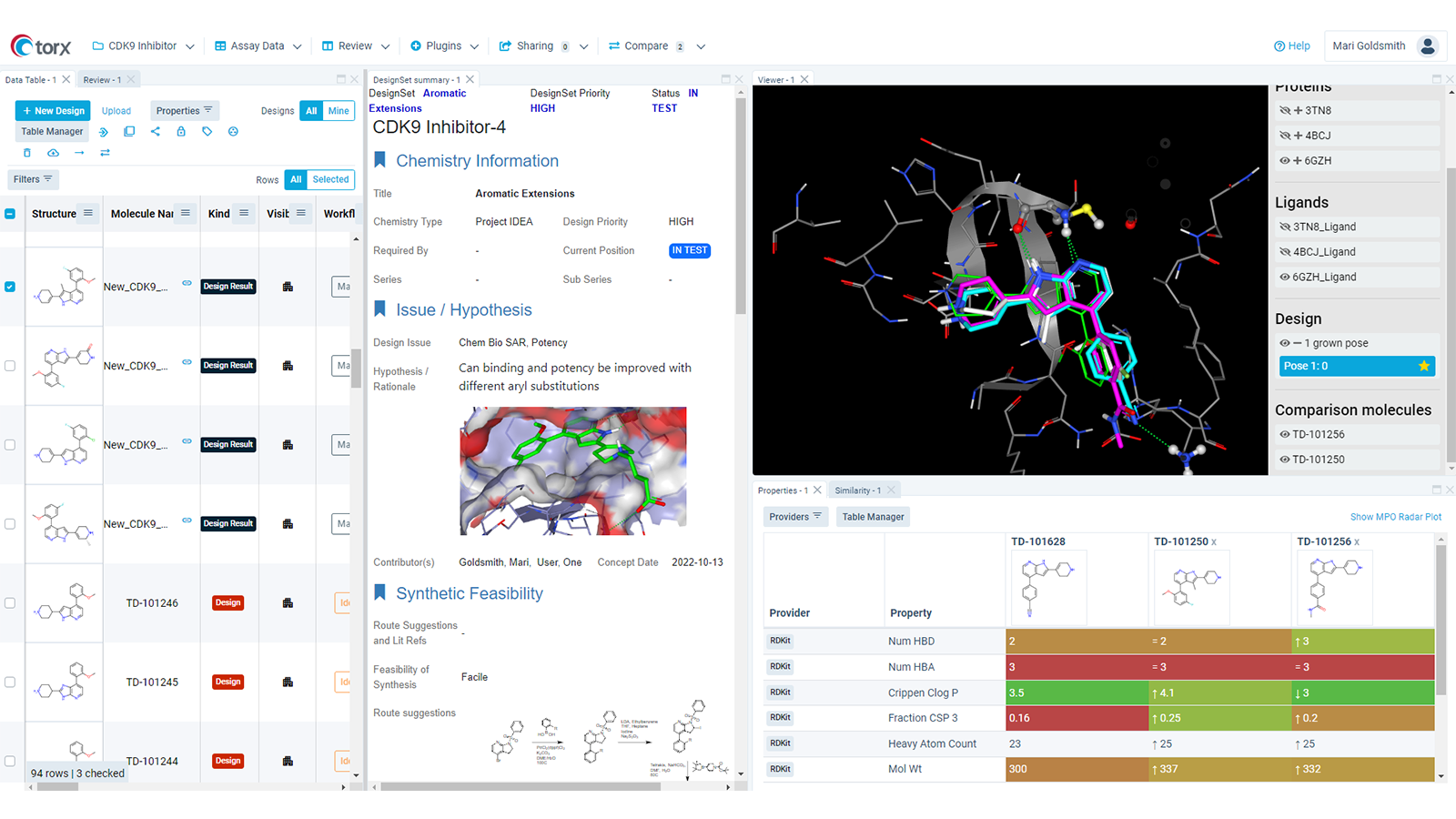 1600x900_Using Design Sets makes hypotheses straightforward to track, and allows for easy comparison of similar compounds in Torx Design