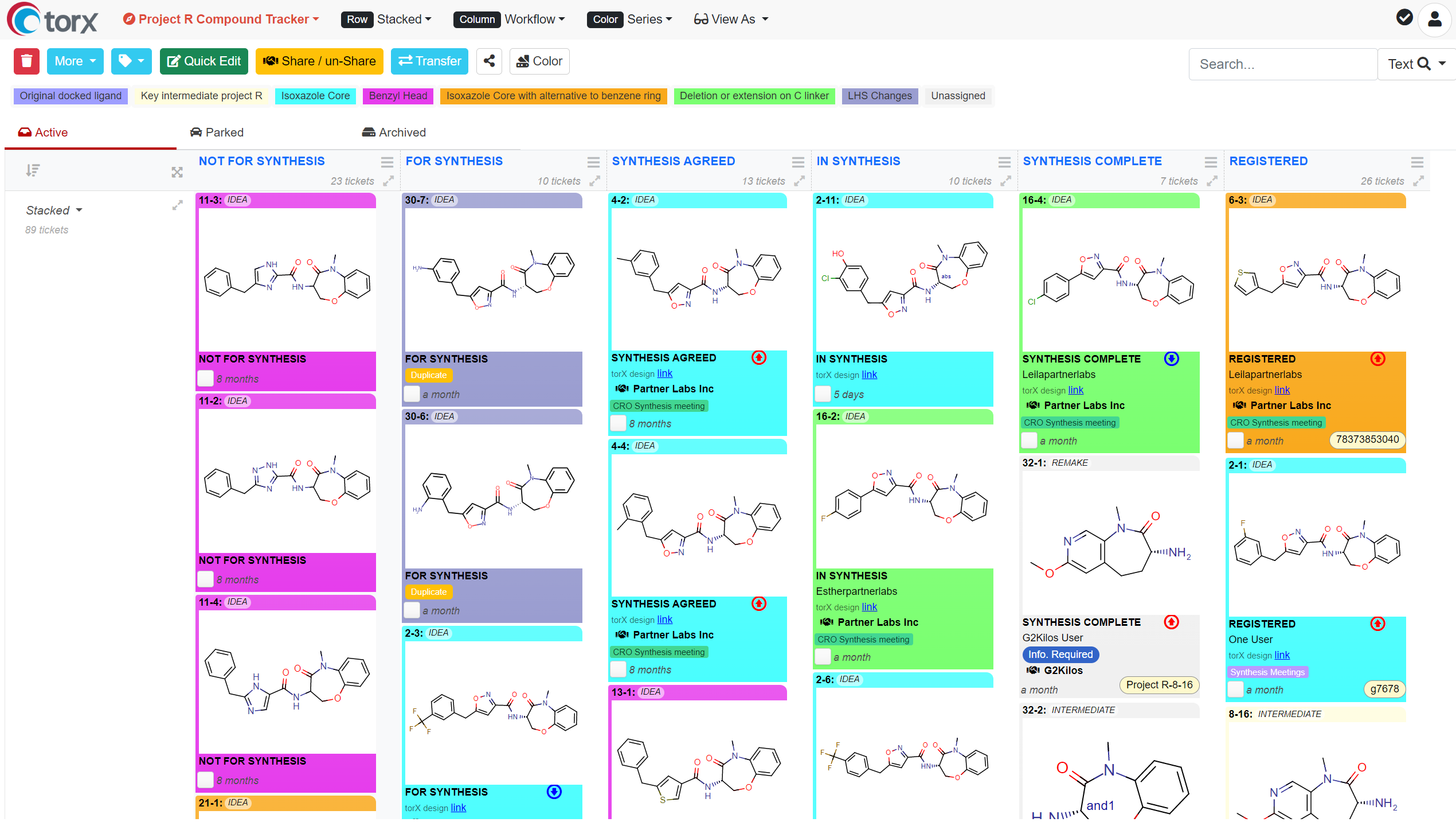 Figure 1. Communicate synthesis progression to each client in seconds through the intuitive Kanban system in Torx Make