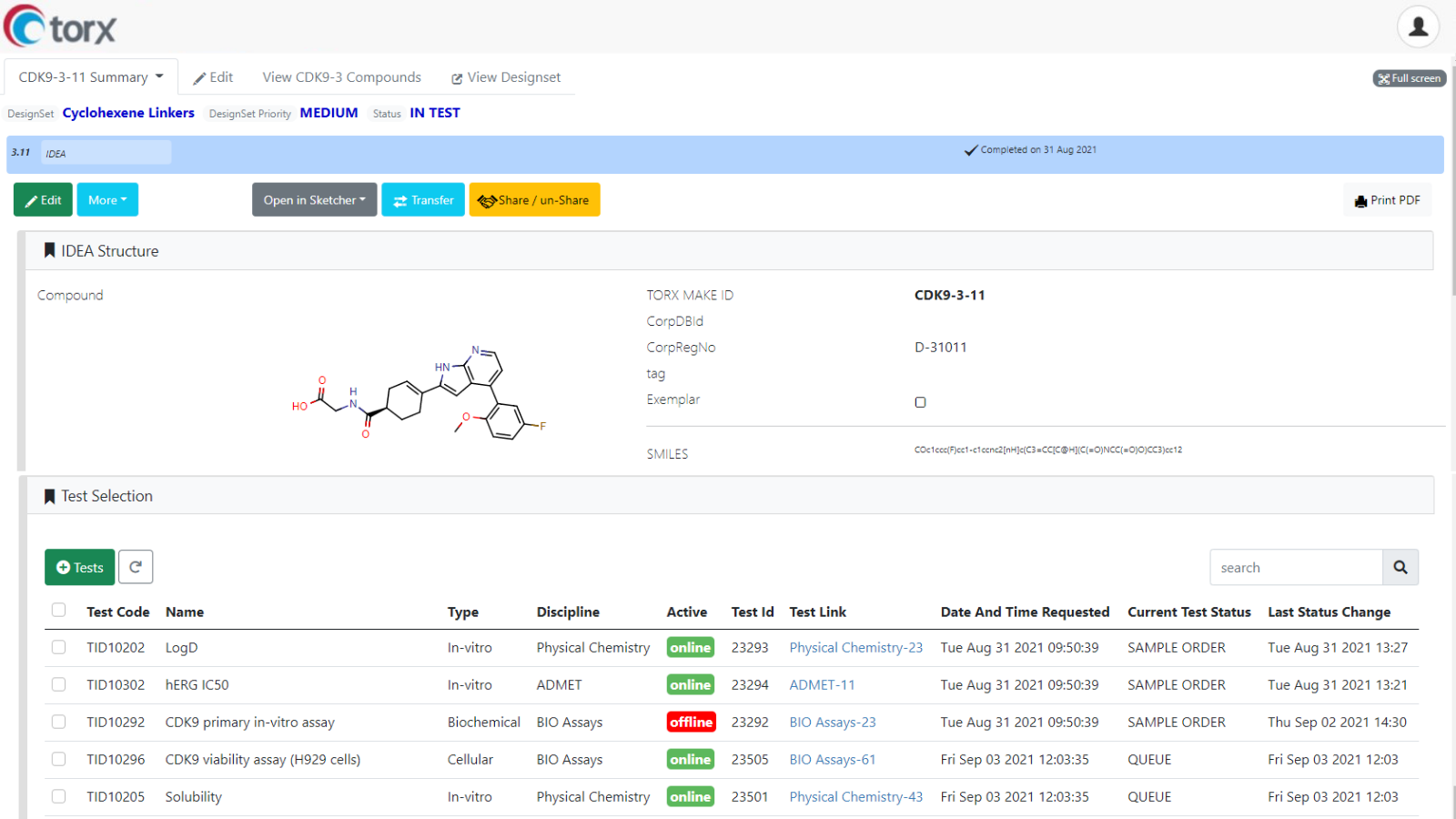 Figure 2. Torx Test - Easily modify assay selection for individual compounds.